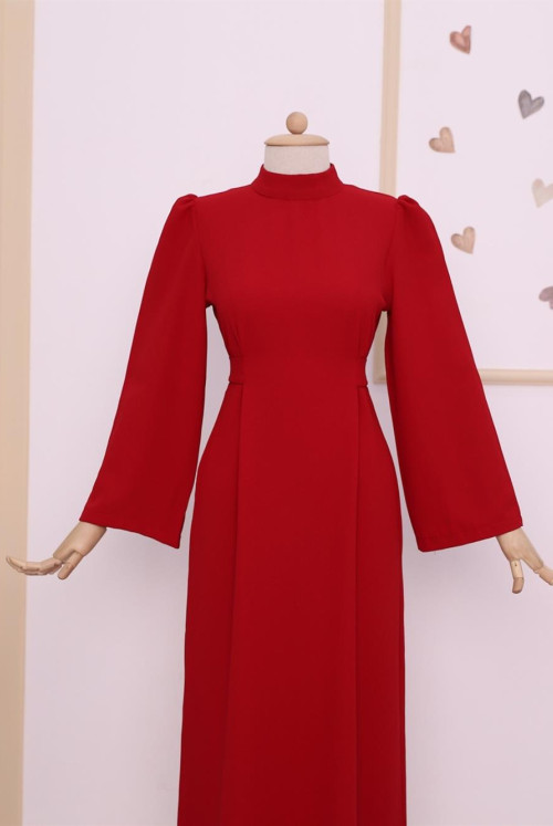 Judge Collar From Waist Bağlamalı Dress      -Red