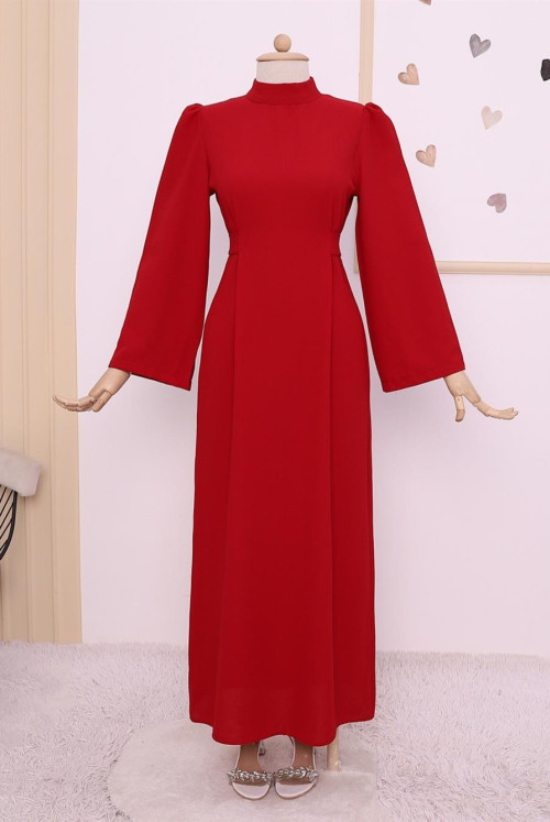 Judge Collar From Waist Bağlamalı Dress      -Red