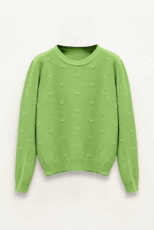 Heart Detailed File Patterned Knitwear Sweater -A.Green