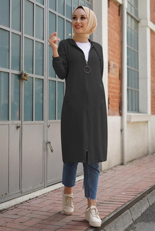 Hooded Pockets Ayrobin Women-Jackets -Black