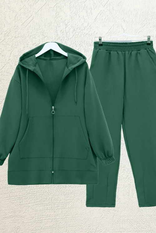 Hooded Zipped Suit -Emerald