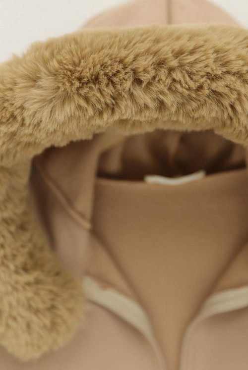 Hood Constant Furry Zipped Polar -Beige