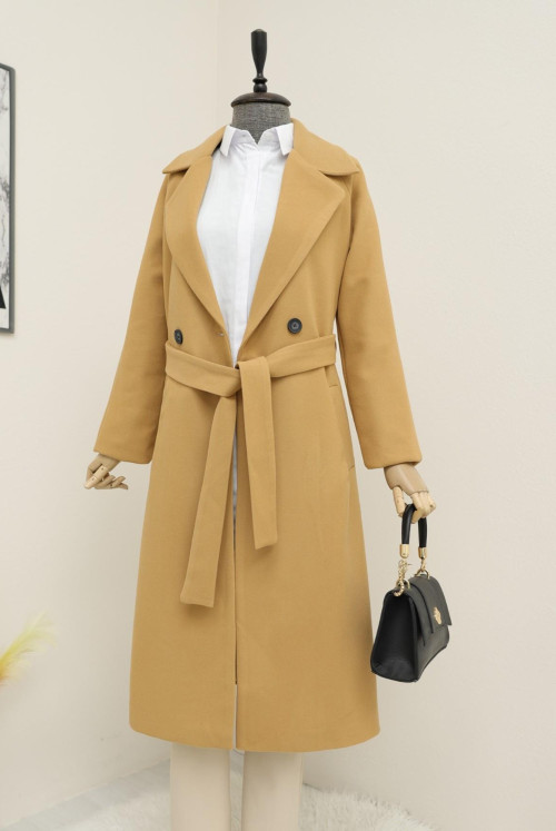 Arched Lined Stamping fabric Coat    -Mink