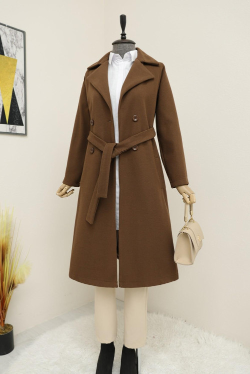 Arched Lined Stamping fabric Coat  -K. Brown