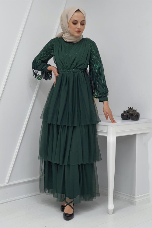 Arms Pul Payet Tulle Evening Dress  -Emerald