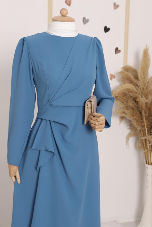 Its Allerli skirt Asymmetric Crepe Dress   -Blue