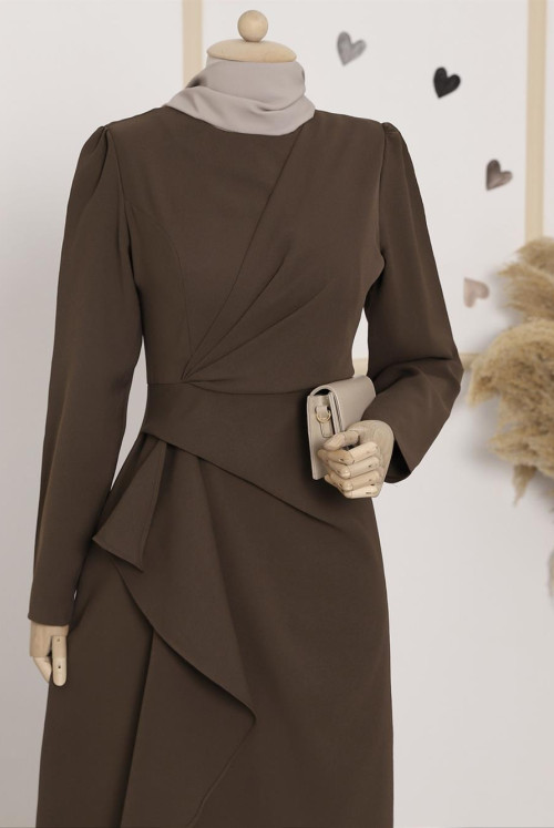 Its Allerli skirt Asymmetric Crepe Dress   -Brown