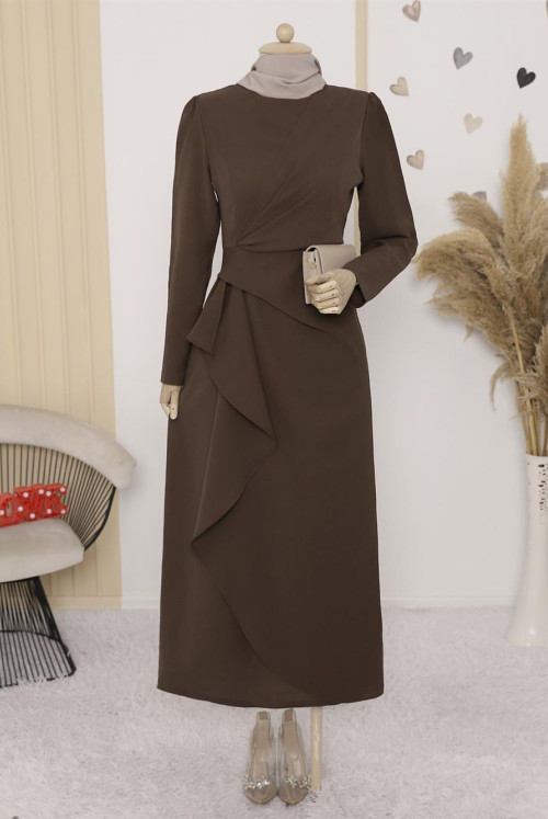 Its Allerli skirt Asymmetric Crepe Dress   -Brown