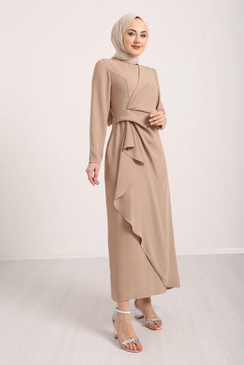 Its Allerli skirt Asymmetric Crepe Dress  -Beige