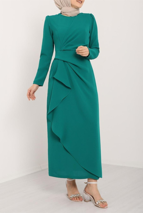 Its Allerli skirt Asymmetric Crepe Dress  -Emerald