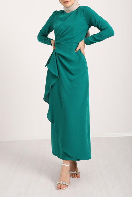 Its Allerli skirt Asymmetric Crepe Dress  -Emerald
