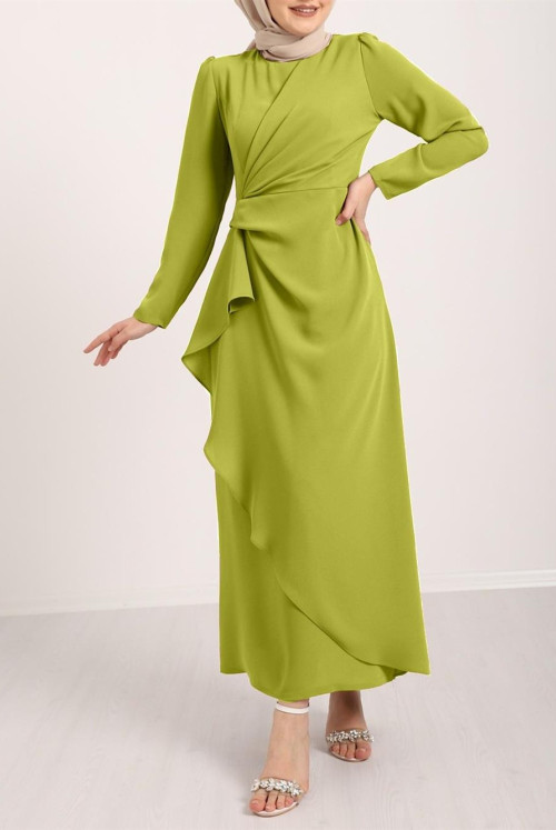 Its Allerli skirt Asymmetric Crepe Dress       -Oil Green