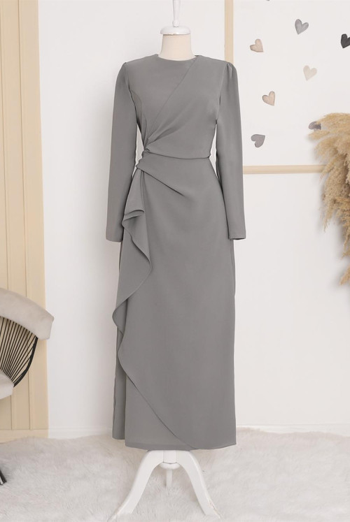 Its Allerli skirt Asymmetric Crepe Dress     -Grey