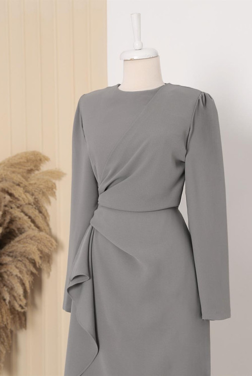 Its Allerli skirt Asymmetric Crepe Dress     -Grey