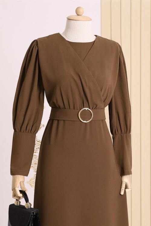Its Drapeli Buckle Arched Dress -Brown