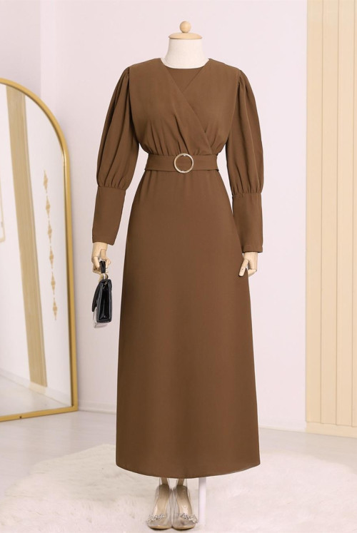 Its Drapeli Buckle Arched Dress -Brown