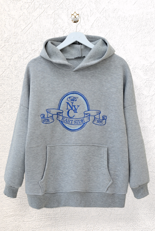 Its Embroidered Hooded Sweat -Grey