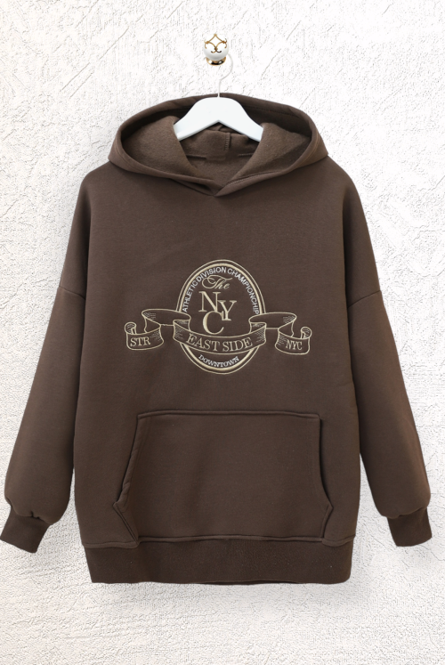 Its Embroidered Hooded Sweat -Brown