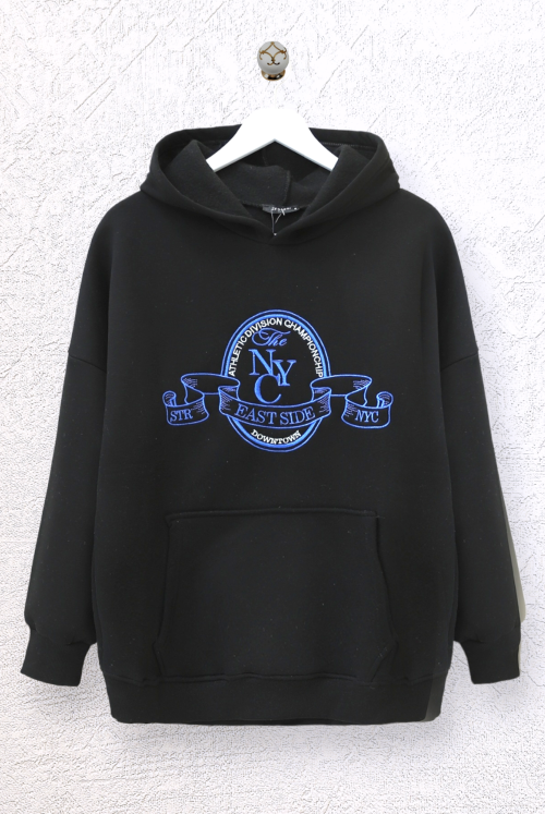 Its Embroidered Hooded Sweat -Black