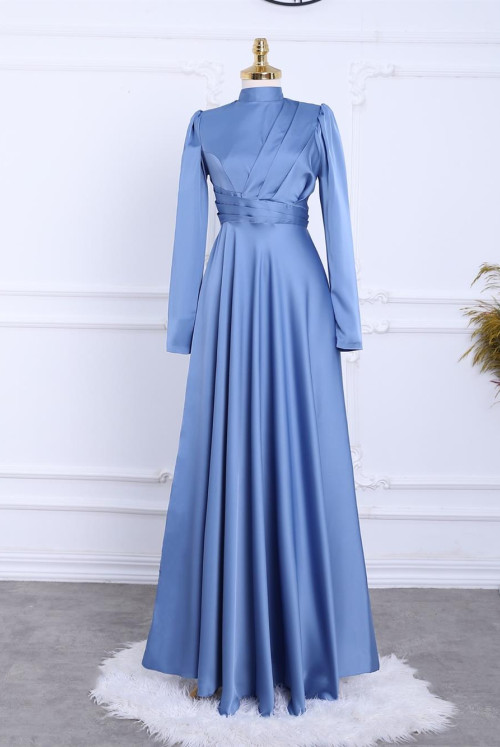 Its pleated Satin Evening Dress  -Blue