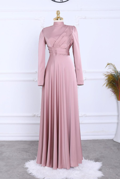 Its pleated Satin Evening Dress  -Light Pink