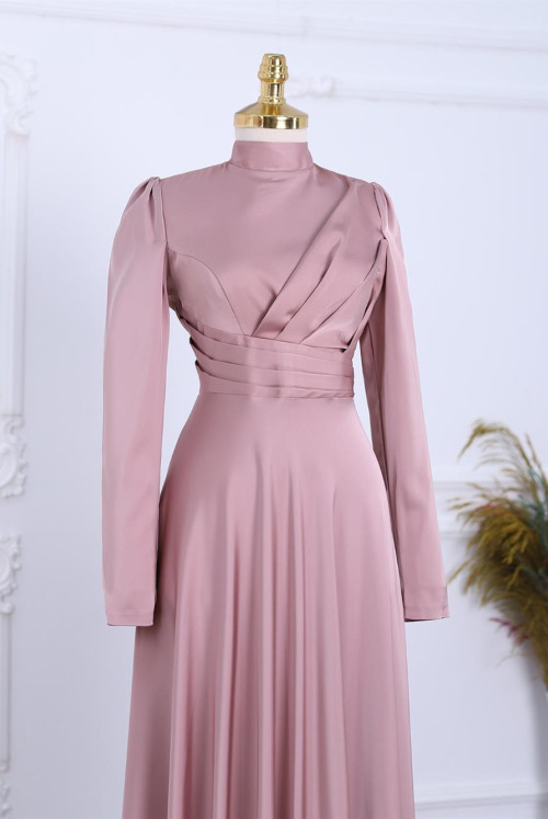 Its pleated Satin Evening Dress  -Light Pink