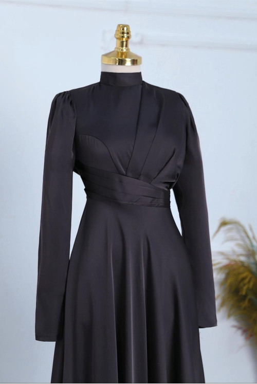 Its pleated Satin Evening Dress  -Black