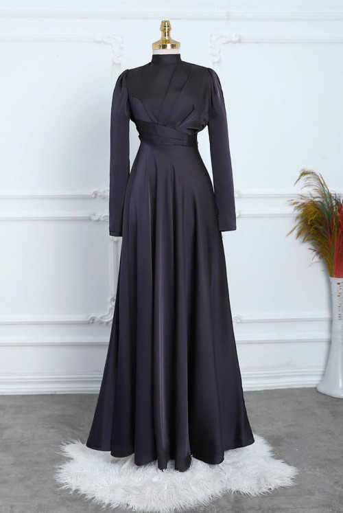 Its pleated Satin Evening Dress  -Black