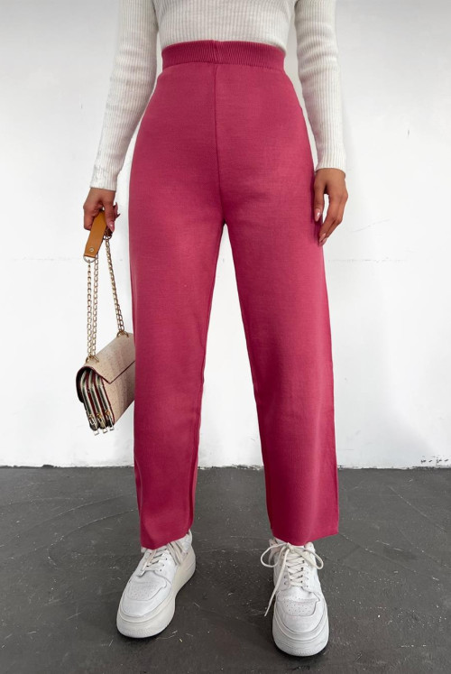 Paçası slit Knitwear Pants -Pink