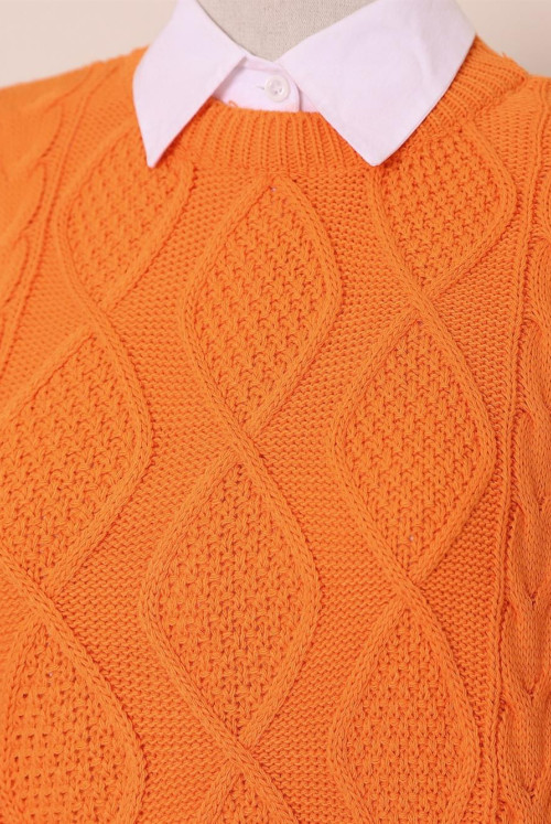 Petek Desen Winter down at heels Knitwear Sweater -Orange