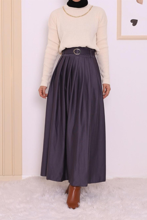 Pleated Arched Winter Suede Hijab Skirt -Tint