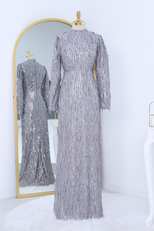 Pul Payet Inlaid Evening Dress -Grey