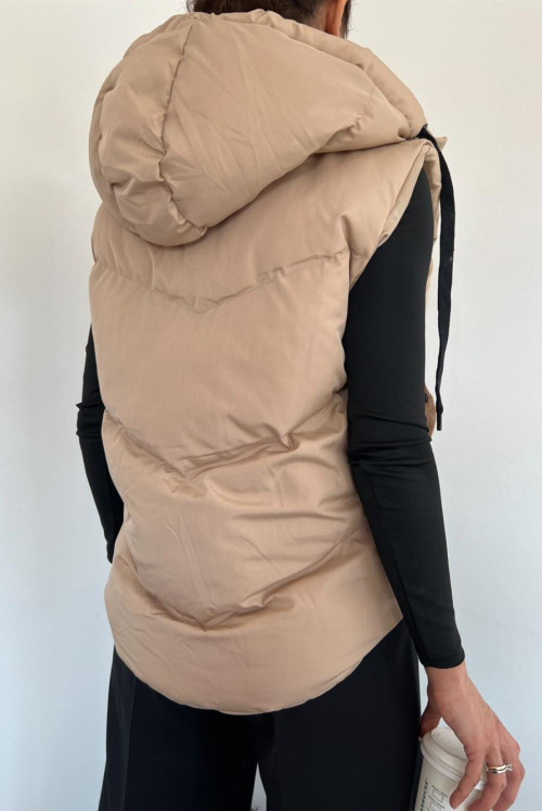 Constant Hooded Snap Zipped Inflatable Vest -Stone