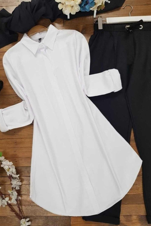 Long Flat Tunics Shirt -White