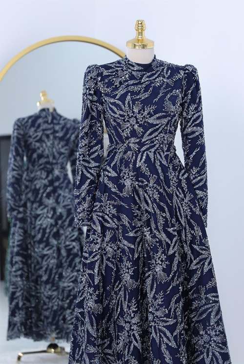 Bonding Stone Detailed Simli Lined Tulle Evening Dress -Laci