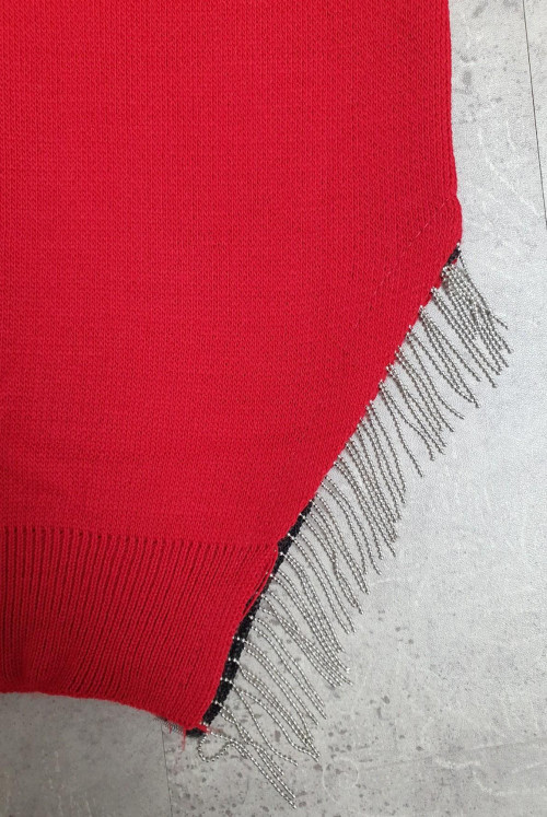 Yırtmacı Tasseled Knitwear Sweater -Red