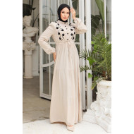Abely Inlaid Hijab Dress 831 - Stone