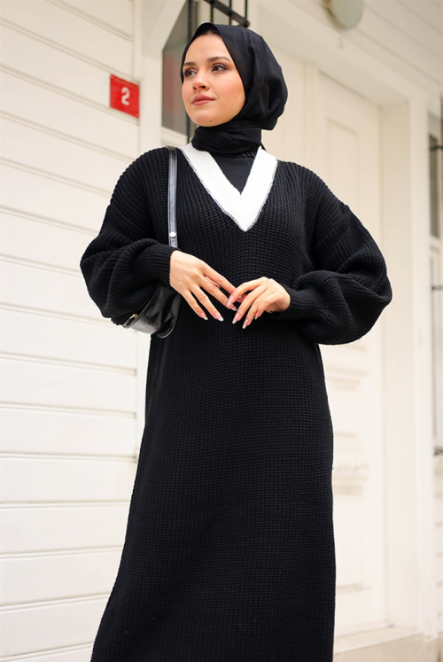 Almira V Collar Dress 431 - Black