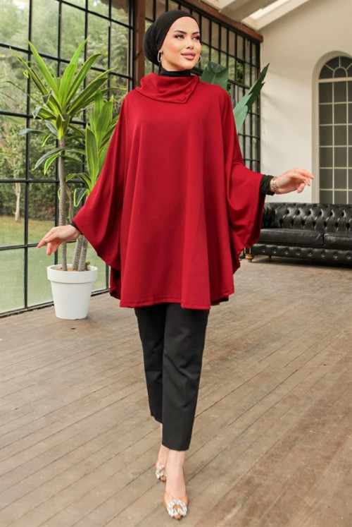 Ayca Hijab poncho 783 - Claret Red