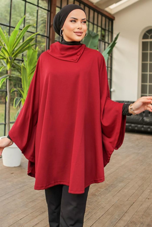 Ayca Hijab poncho 783 - Claret Red