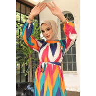 Ayris Belted Hijab Dress 679 - Mustard