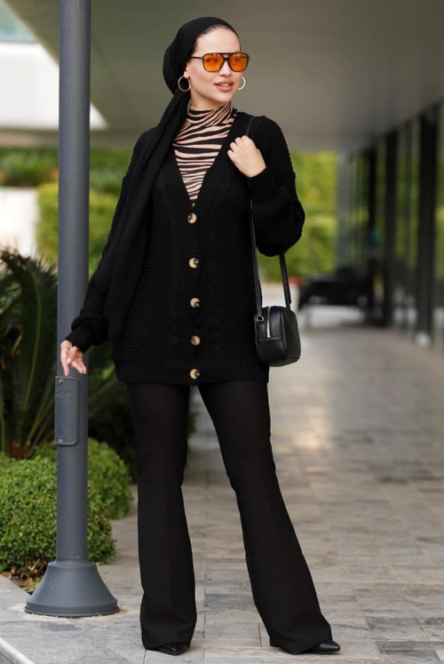Bediz Button Hijab Cardigan 597 - Black