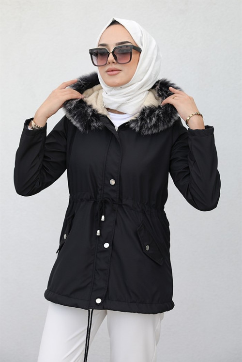 Berfin Inside Furry Double Pockets Hijab Mont 364 - Black