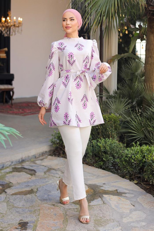 Patterned With Flowers Tunics 829 - Lila
