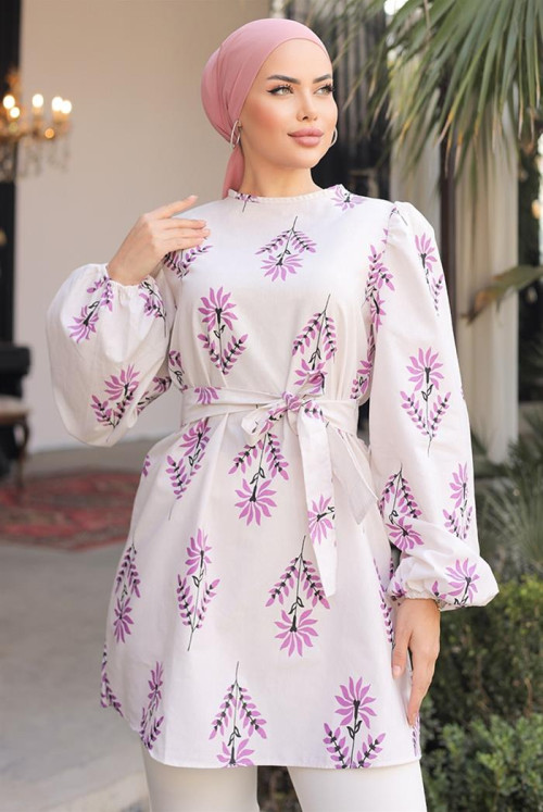 Patterned With Flowers Tunics 829 - Lila
