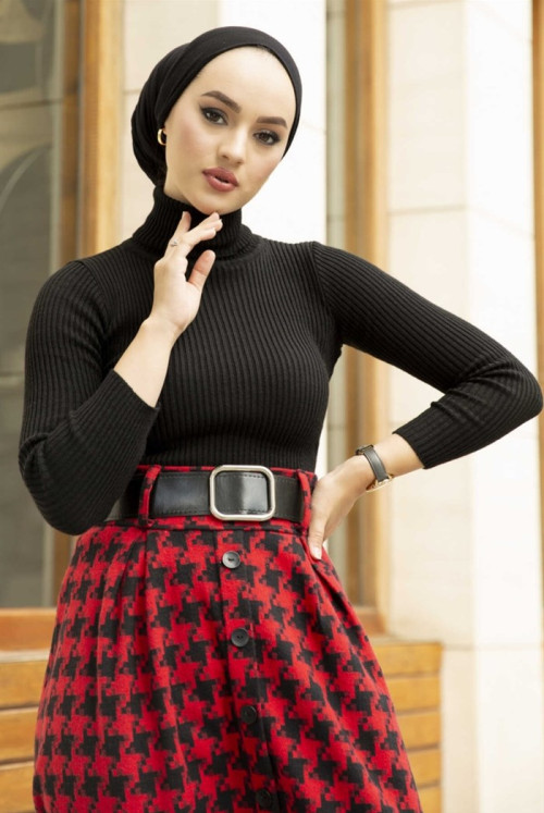 Esin Fisherman Collar Hijab Knitwear Sweater 332 - Black