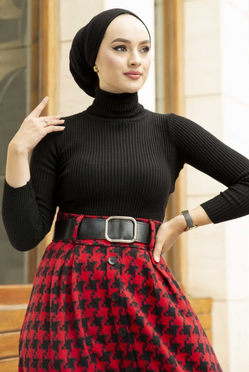 Esin Fisherman Collar Hijab Knitwear Sweater 332 - Black