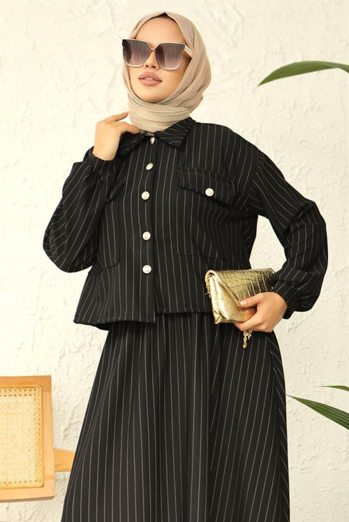 Felin Striped Etekli Suit 693 - Black