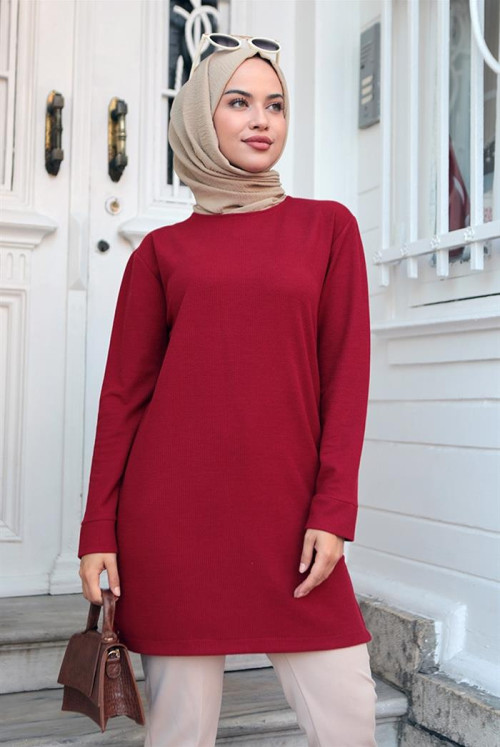 Fitil Detailed Hijab Tunics 531 - Claret Red