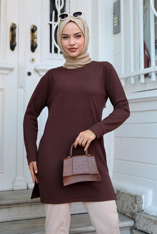Fitil Detailed Hijab Tunics 531 - Brown